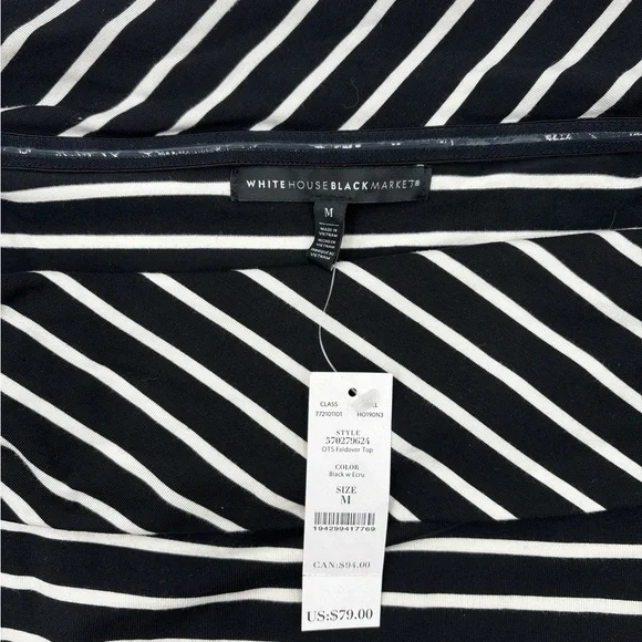 White House Black Market Off-the-Shoulder Striped Top Sz M NWT - Picture 3 of 3